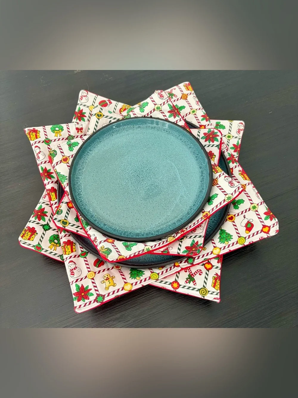 Festive Holiday Quilted Plate Cozies- Red & Green